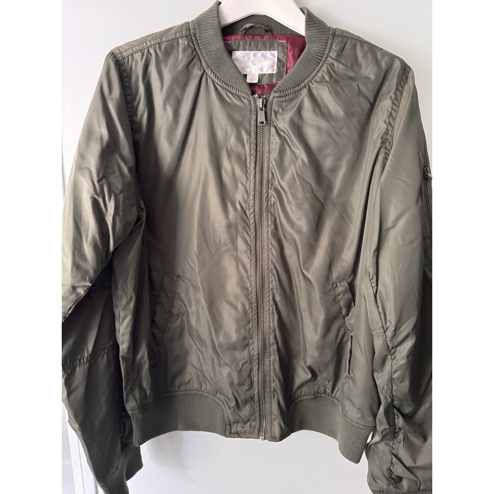Xhilaration Women's Bomber Jacket with Printed‎ Lining - Olive - Large - Picture 3 of 3